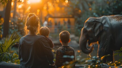 A family spending a day at the zoo. AI generate illustration