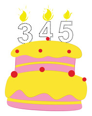 Birthday cake with number isolated on white background