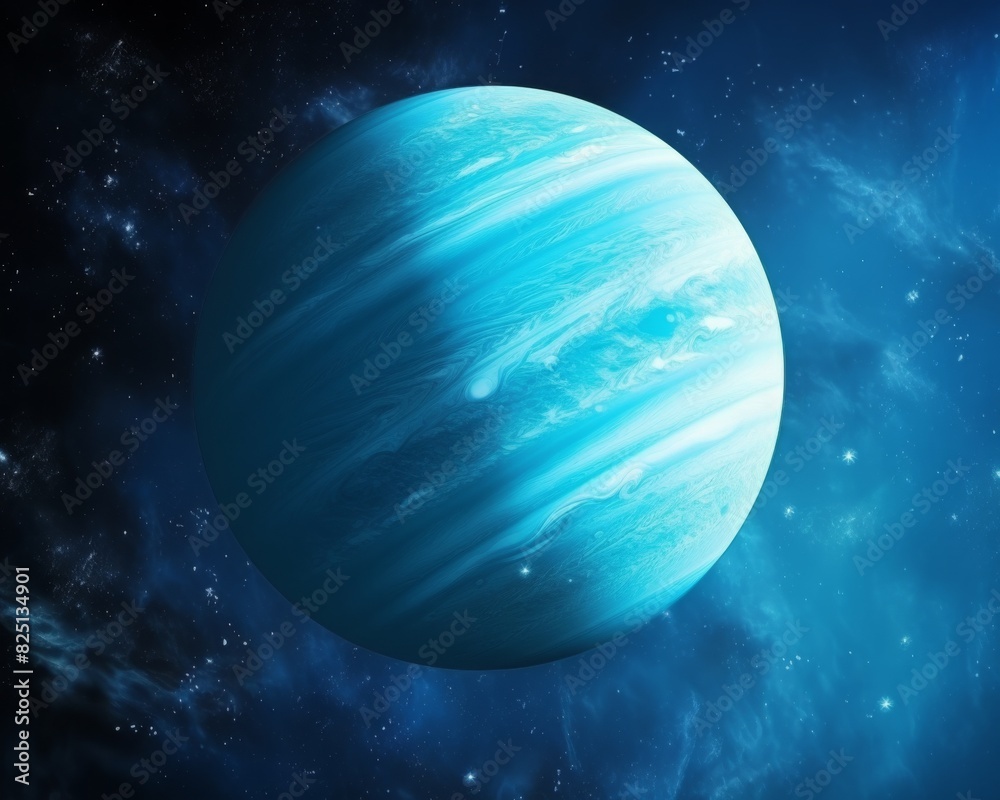 Wall mural a stunning high-resolution image of a blue gas giant planet in outer space, surrounded by stars and 