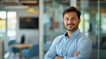 Confident Business Success: Cheerful Businessman in a Contemporary Office