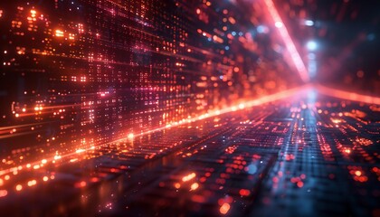 Obraz premium Digital Evolution, the transformation of primitive code into sophisticated algorithms