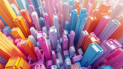 Bird's-eye view flat design front view aerial city tour theme 3D render Triadic Color Scheme