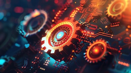 Obraz premium Illustration of a process automation icon on a colorful, energetic background