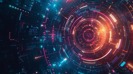 Fototapeta premium Illustration of a smart technology icon with a colorful, futuristic background