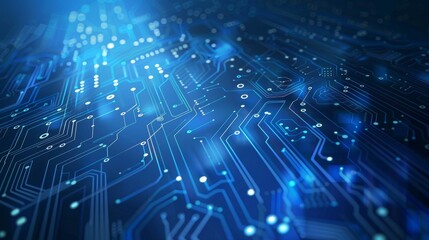 Blue computer chip with many lines and dots generated by AI