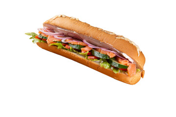 
Panini sandwich with salmon. Transparent.