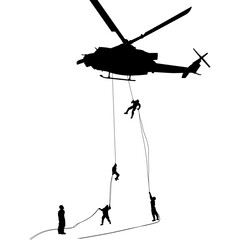 Soldiers rappelling from helicopter vector silhouette © Ramses