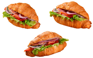 Croissant with salmon. Transparent.