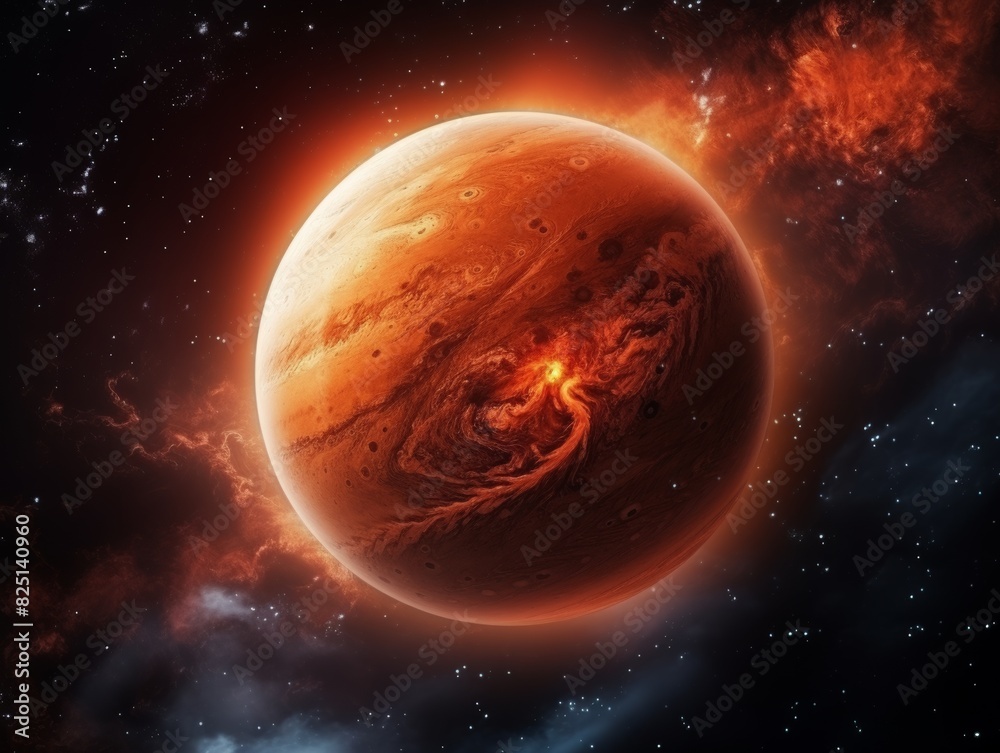 Canvas Prints stunning image of a fiery red planet with swirling gases in deep space. captures the beauty and myst