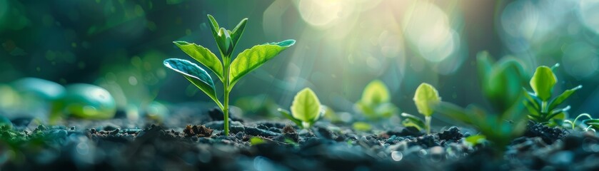 A new seedling sprouting with a positive financial growth message, representing economic success, highresolution, clear and colorful, sharp and professional image.