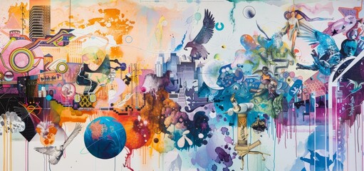 Fototapeta premium An abstract painting that is full of vibrant colors and energy