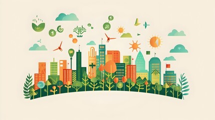 Fototapeta premium Thriving Eco-Friendly City with Soaring Skyscrapers and Lush Greenery