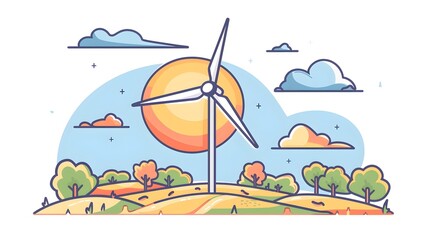 Obraz premium Picturesque Renewable Energy Landscape with Windmill in Countryside