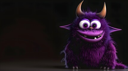 A Halloween horror  3D cartoon of a purple furry monster with horror face 