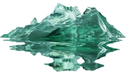 A vibrant green iceberg is seen floating on top of a body of water