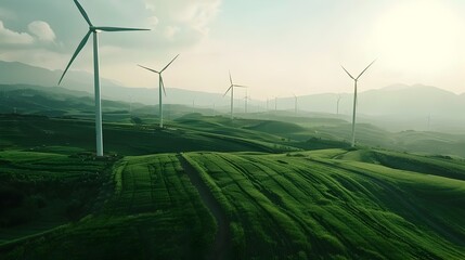 Scenic Wind Farm in Lush Green Countryside Landscape
