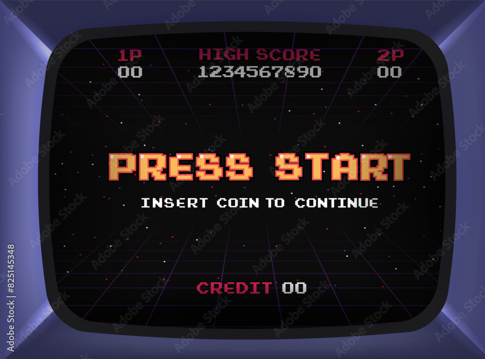 Fototapete press start insert a coin to continue .pixel art .8 bit game.retro game. for game assets in vector i