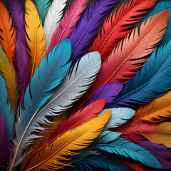 Colorful bird feather texture background, peacock style colors
