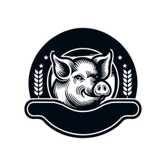 Black Animal Pig Illustration Logo Silhouette. Pig logo design