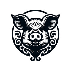Black Animal Pig Illustration Logo Silhouette. Pig logo design