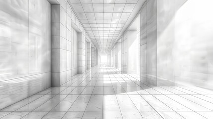 A perspective grid with an abstract vanishing point, showcasing converging lines that give an illusion of depth and distance, enhancing the minimalist aesthetic.