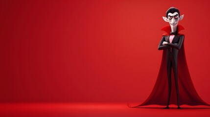 A Halloween cartoon for full-body 3D  vampire with a cape on solid background