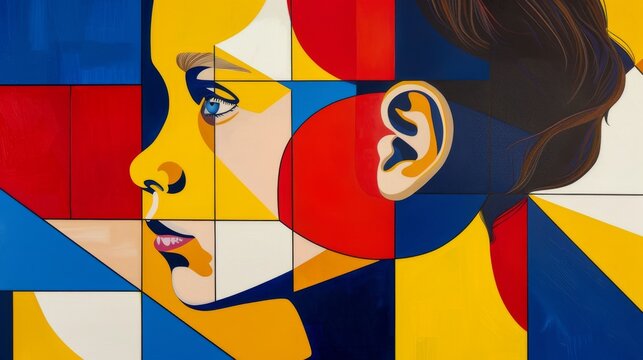 Abstract Portrait Painting Of Woman With Geometric Patterns