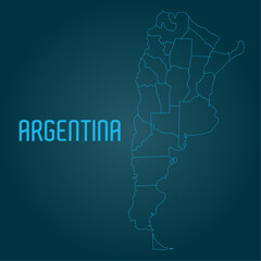 Complete map of Argentina, in South America, with all states and regions of the South American country