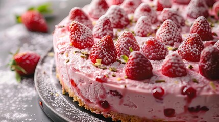 decadent strawberry cheesecake with glistening berries and creamy filling closeup food photography