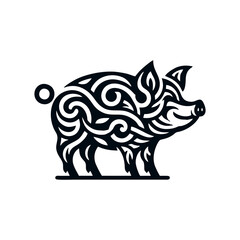 Black Animal Pig Illustration Logo Silhouette. Pig logo design