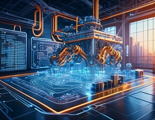 Intelligent robot, internet, digital technology, business intelligence, concept map