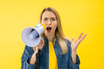 megaphone and woman shouting for human rights or change movement. Scream for activism protest