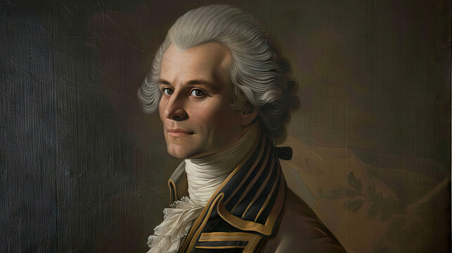 vintage potrait of Maximilien Robespierre, leader during the Reign of Terror for Bastille Day background with coy space.