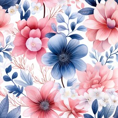 Watercolor Floral Pattern: A seamless pattern with hand-painted watercolor flowers in soft, blended shades and loose, organic shapes.
