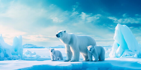 arctic ice and polar bears on the remains of glaciers . Generative Ai