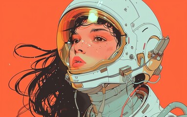 Girl in spacesuit ready to explore outer space