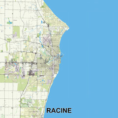 Racine, Wisconsin, United States map poster art