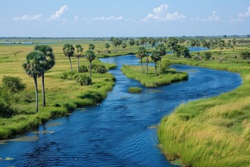 River Flowing Through Lush Green Field