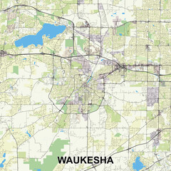 Waukesha, Wisconsin, United States map poster art