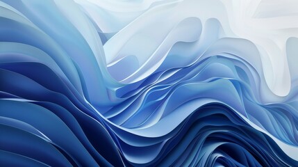 Obraz premium Wavy blue and white abstract art creating flow and motion, conveying calm and serenity