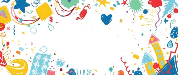 Playful Children s Day Doodle Page Border Design with Blank Central Space for Mockup or Message
