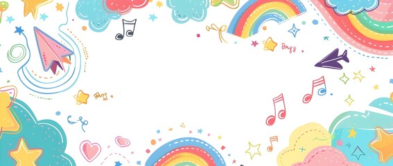 Playful Doodle Border Design for Children s Day Background with Blank Space for Message