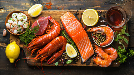 A table with plates of seafood