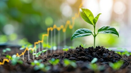 A green seedling emerging with an upward trend graph behind it, financial prosperity theme, isolated on white, copy space, sharp detail, vibrant colors, highquality image.
