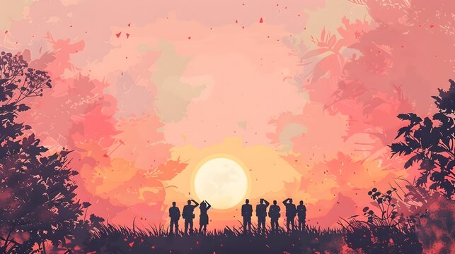 Minimalist Memorial Day Sunset Silhouette Landscape with Blank Space for Message