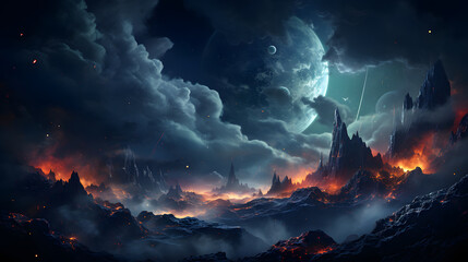 Digital space with Milky Way and nebula abstract graphic poster web page PPT background