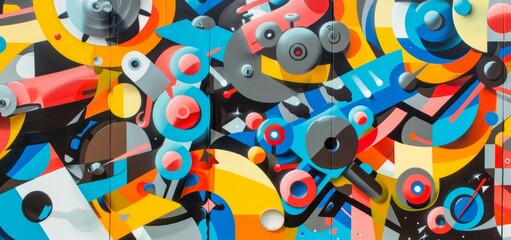 Fototapeta premium Create a colorful graffiti mural. Use bright and contrasting colors. Incorporate geometric shapes and abstract elements. Make it visually striking and full of energy.