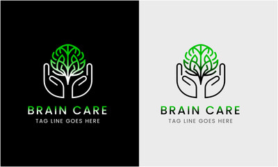 Tree brain logo concept. The human mind, mind growth, human brain with power bulb, brain with leaf, logo concept idea symbol, brain recharge, brain improve