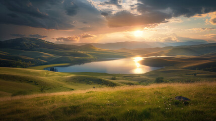 Obraz premium Serene and Scenic Lakes with Vibrant Landscapes