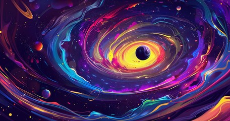 concept art of a colorful swirling galaxy with planets and nebula, illustration, digital painting in the style of a fantasy style, cosmic background